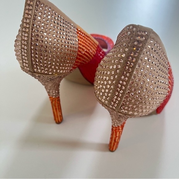 Platform Heels Enzo Angiolini 10 Barbie Peep Toe Stiletto Red Pink Orange - Picture 4 of 12